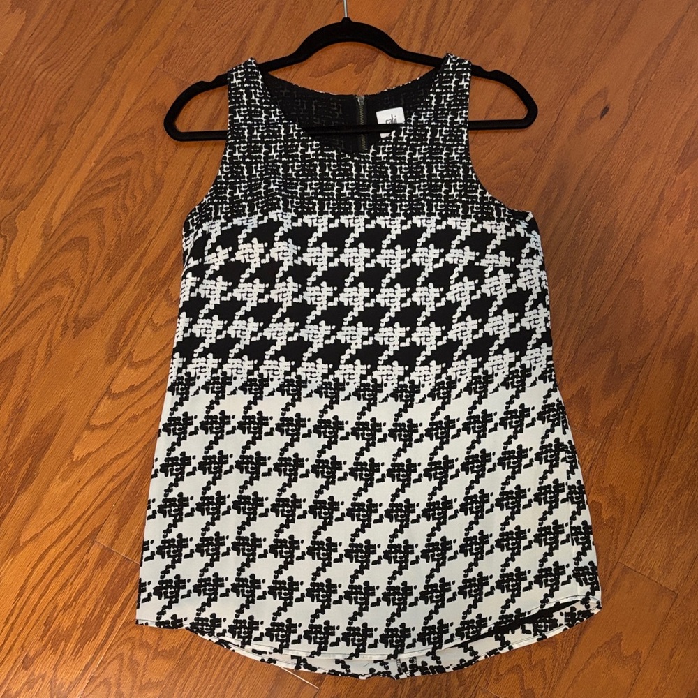 CAbi Black and White Houndstooth Tank Top